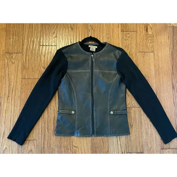 Escapade 100% leather knit moto style jacket small - Picture 5 of 10